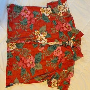 Hawaiian button up shirt.